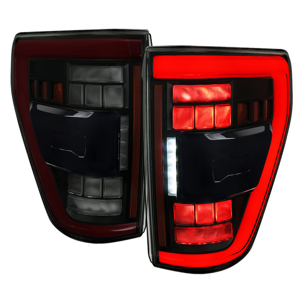 2021–2023 Ford F-150 LED Tail Lights w/ Switchback Sequential Turn Signals (Black Housing / Smoked Lens)