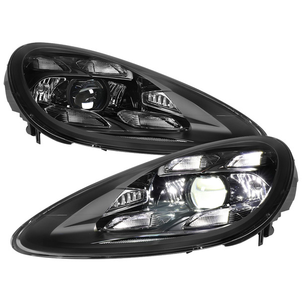 2011-2014 Porsche Cayenne 958.1 Matrix Style LED Porjector w/ LED DRL Headlights (Matte Black Housing / Glossy Black Accents / Clear Lens)