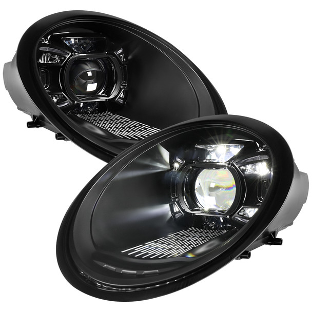 2005-2008 Porsche 911 997.1 LED Projector w/ DRL Headlights (Matte Black Housing  / Glossy Black Accents / Clear Lens)