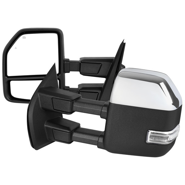 2021-2025 Ford F-150 F-250 Power Adjustable, Heated, & Manual Extendable Towing Mirrors w/ Clear Lens LED Turn Signal, Clearance, Puddle, & Auxiliary Lights
