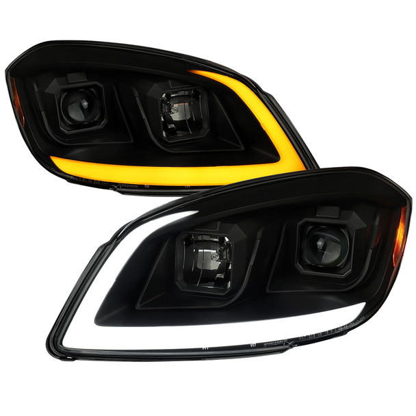 2005–2010 Chevrolet Cobalt Pontiac G5/Pursuit Projector Headlights w/ Switchback LED Turn Signal DRL Light Strip (Black Housing / Smoked Lens)