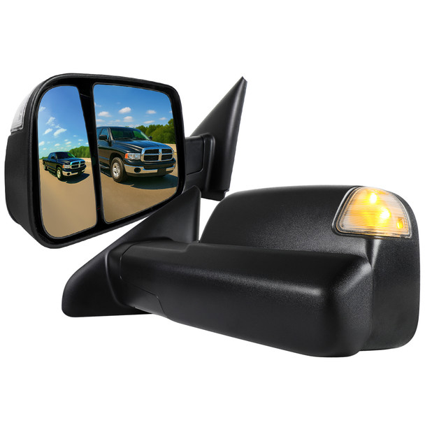 2002-2009 Dodge RAM Power Adjustable, Heated, & Manual Fold Towing Mirrors w/ LED Turn Signal & Puddle Lights