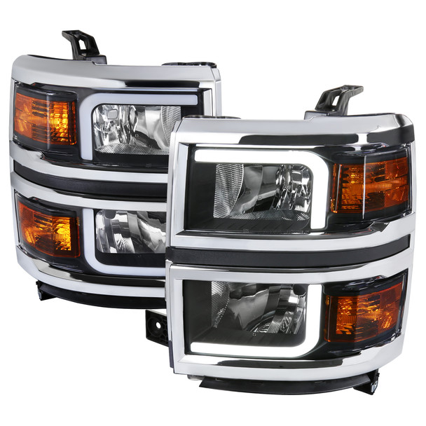 2014-2015 Chevrolet Silverado 1500 LED Bar Factory Style Headlights (Matte Black Housing/Clear Lens)