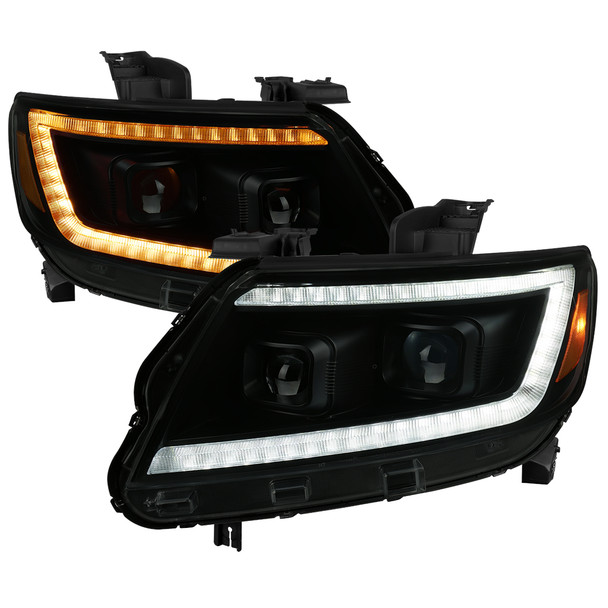 2015-2022 Chevrolet Colorado Projector Headlights w/ LED DRL Light Strip Sequential Turn Signal and Side Marker  (Black Housing / Smoked Lens)