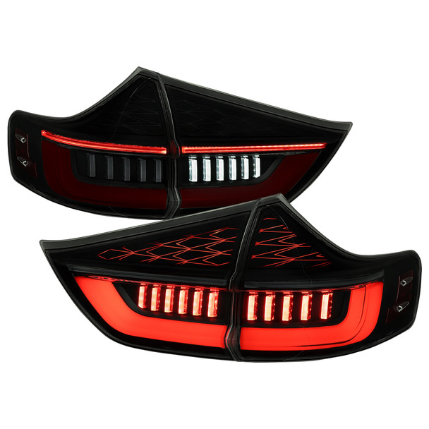 2011-2014 Toyota Sienna Full LED Tail Lights w/ Sequential Turn Signal and Startup Animation Red Lens Fiber Optic LED (Black Housing / Smoked Lens)