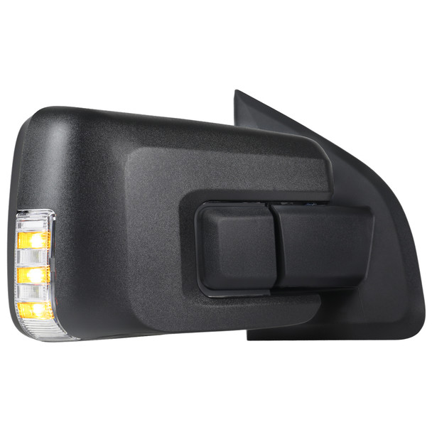 2021-2025 Ford F-150 Black Power Adjustable, Manual Fold, BSD & Heated Side Mirror w/ LED DRL Turn Signal Light Temperature Sensor - Passenger Side Only