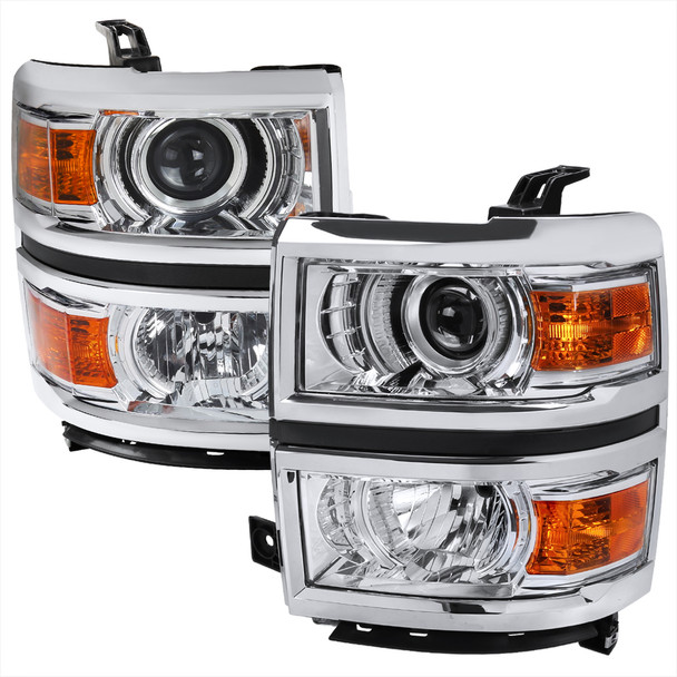 2014-2015 Chevrolet Silverado 1500 Projector Headlights (Chrome Housing/Clear Lens)