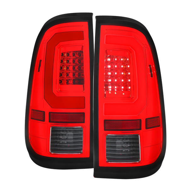2008-2016 Ford F-250 / F-350 / F-450 / F-550 Super Duty LED C-Bar Tail Lights (Chrome Housing / Red Clear Lens)