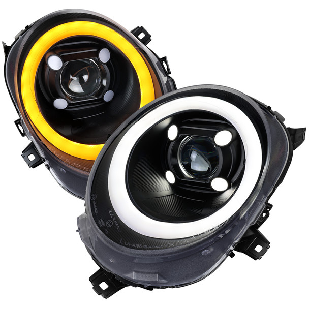2014-2021 Mini Cooper F55 F56 F57 Projector Headlights Swithback LED DRL (Matte Black Housing / Clear Lens)