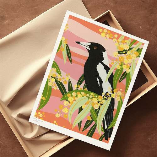 Wattle & Magpie Art Print by Outer Island