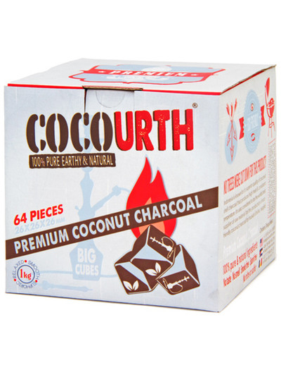 CocoUrth Organic Coconut Charcoal (64 Pieces - Large Cube)