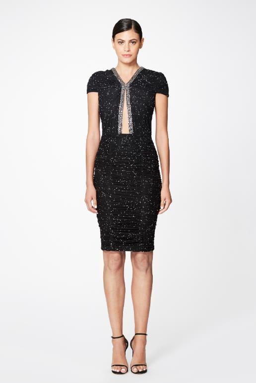 Pamella Roland Black/Silver Tulle Cocktail with Crystal Trim 