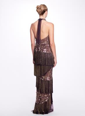 green emerald velvet dress Embroidered Fringe Midi Dress
