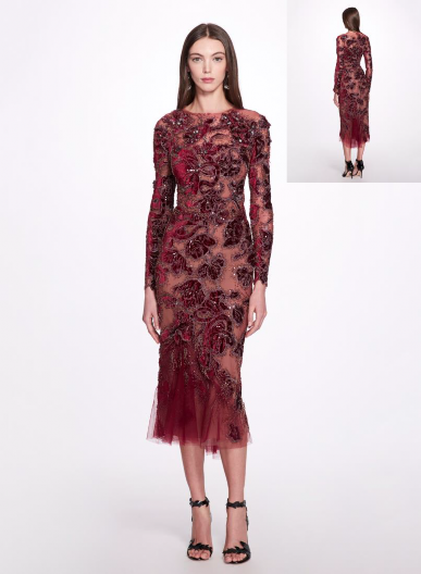 Marchesa Laser-Cut and Embroidered Velvet Cocktail Dress - Vivaldi Boutique