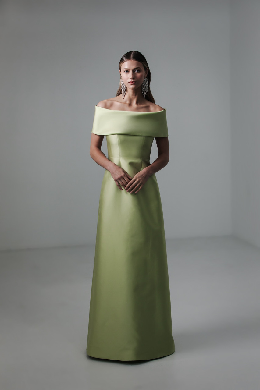 Catherine Regehr Off Shoulder Roll Collar Gown with Flare