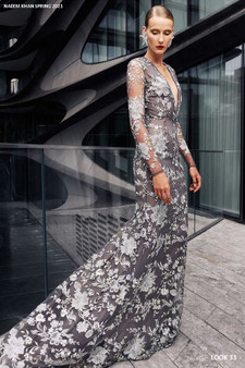 Naeem Khan Silver Lace Gown
