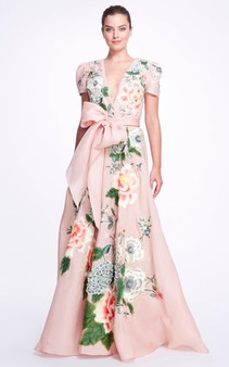 Marchesa Draped Satin Kaftan Gown - Vivaldi Boutique