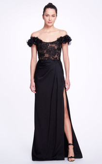 Marchesa Beaded Off-The-Shoulder Satin Gown