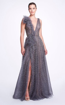 Marchesa Crystal-Embellished Tulle Gown