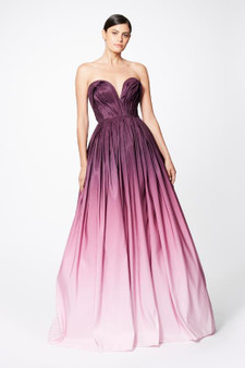 Pamella Roland Amethyst Multi Ombre Faille Strapless Ballgown