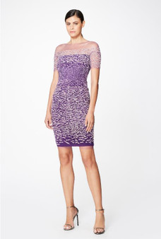 Pamella Roland Amethyst Multi Graphic Wave Signature Sequin Cocktail Dress