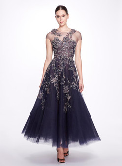 Marchesa A-Line Tulle Ball Gown with Crystal Floral Embroidery