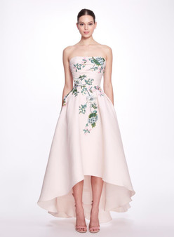 Marchesa Strapless High Low Silk Gazar Gown