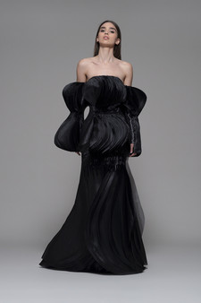 Isabel Sanchis Faggeto Off Shoulder Pleated Gown