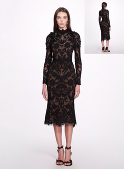 Marchesa High Neck Corded Lace Cocktail Dress