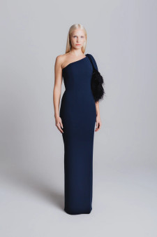 Catherine Regehr One Shoulder Gown With Feather Bow