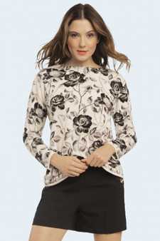 Richard Grand "Black & White Roses" Intarsia Cashmere Boat Neck