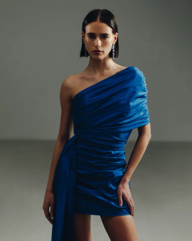 Catherine Regehr One Shoulder Draped Mini with Side Peplum