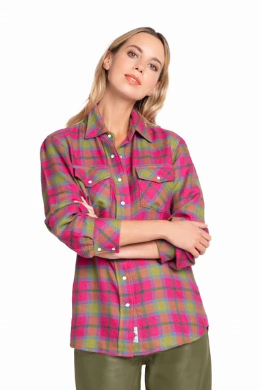 Richard Grand Women's Lightweight Cashmere Plaid Shirt