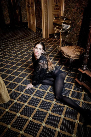 Yolan Cris Black Blouse With Transparencies and Rhinestones