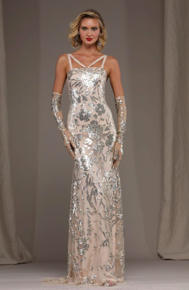 Naeem Khan Floral Embroidered Gown w/Straps