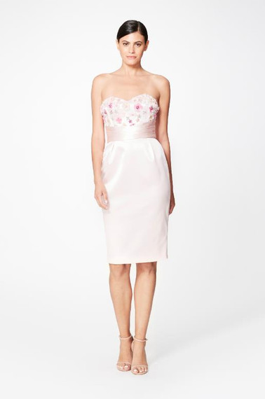 Pamella Roland Rosé Stretch Satin Strapless Cocktail Dress