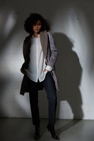 Algo of Switzerland Reversible Cream and Gray Fur Coat