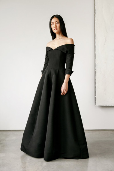 Catherine Regehr Off Shoulder Notch Collar Van Der Rohe Gown