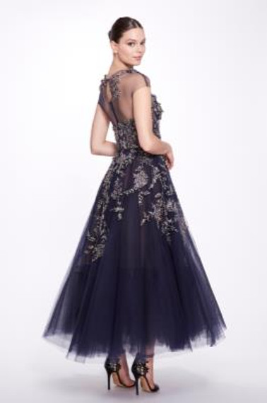 Marchesa A-Line Tulle Ball Gown with Crystal Floral Embroidery
