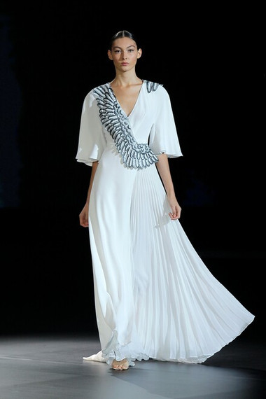 Isabel Sanchis Cabiate Pleated Short Sleeve Gown