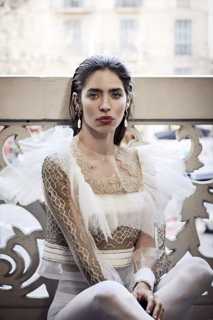 Yolan Cris White Tulle Blouse With Gold Embroidery - Vivaldi Boutique 