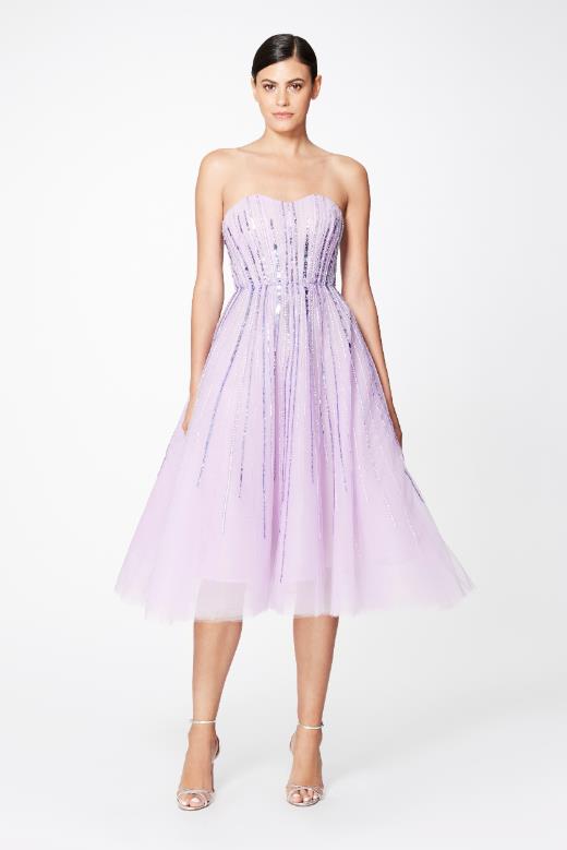 Pamella Roland Lilac Sequin Beaded Strapless Cocktail Dress - Vivaldi Boutique Pamella Roland Lilac Sequin Beaded Strapless Cocktail Dress - Vivaldi Boutique