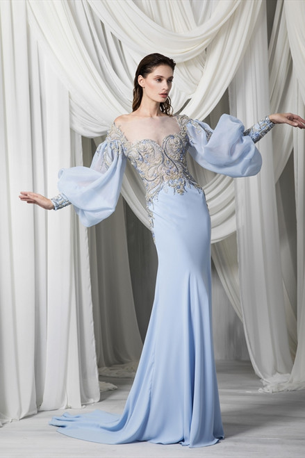 Sky-Blue Crepe Midi Dress - Laskari Fashion Brand