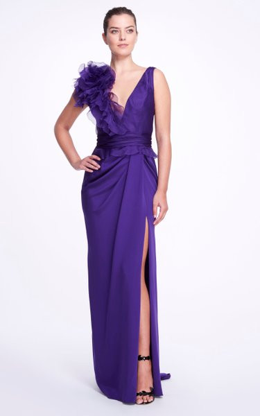 chinese dress ladies Buy the V-Neck Sleeveless Silk Mikado Evening Gown in Blue main image 1