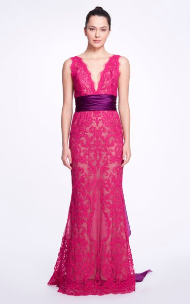 Marchesa Floral-Embroidered Tulle Gown - Vivaldi Boutique