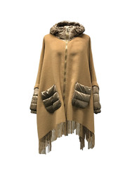 Violanti Wool Cape with Fringes and Nylon Down Details
