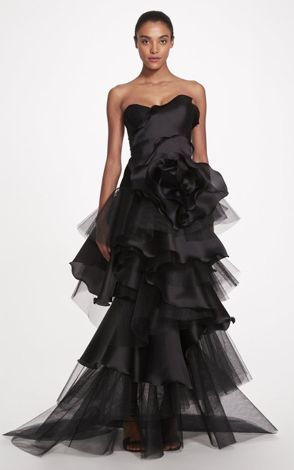 Marchesa Spring 2023 Black Strapless Satin-Faced Organza