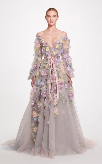 パーティードレス Floral Embroidery Tulle Floral Gown large_marchesa-print-floral-
