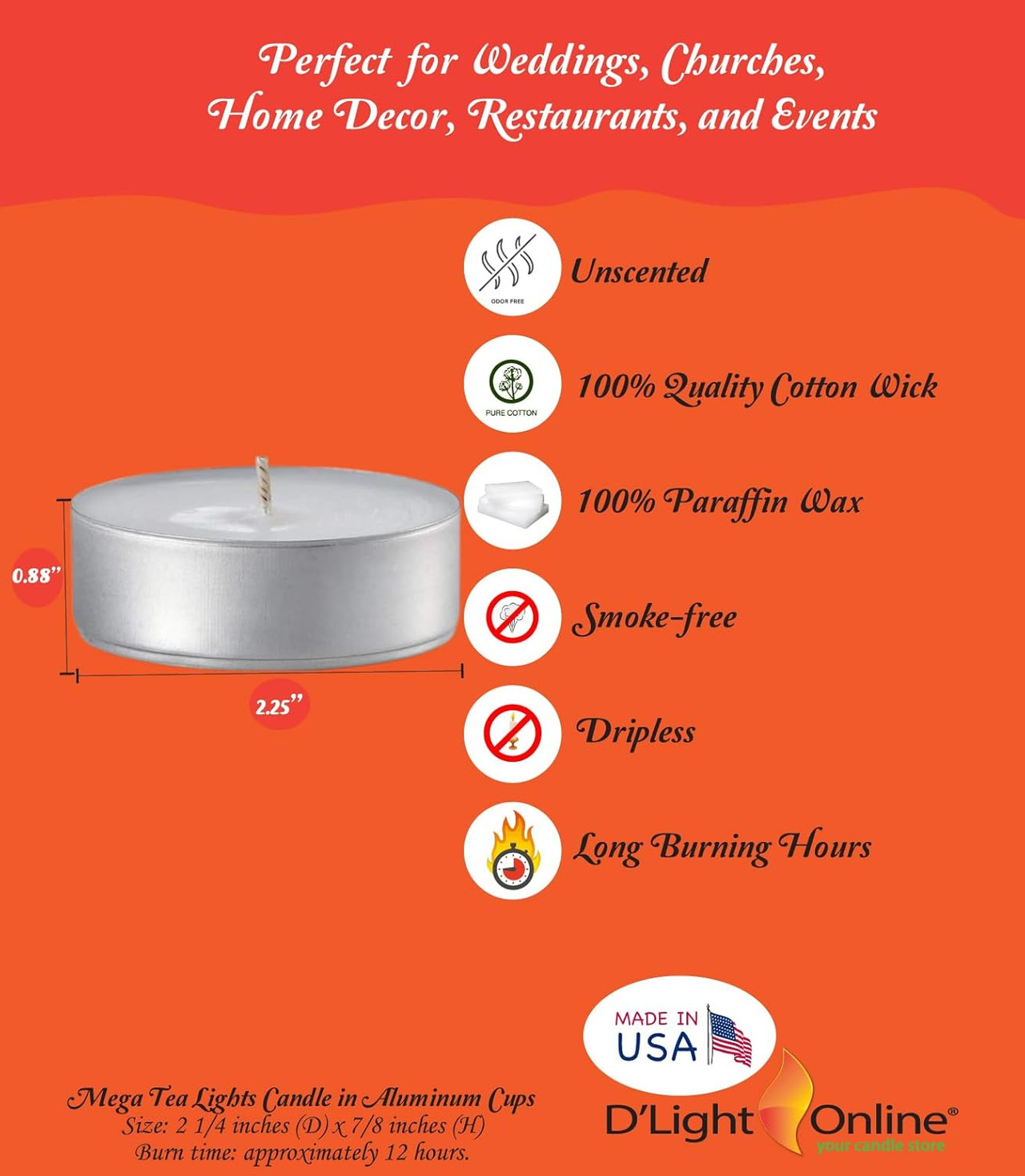 Mega Tea Light Candles | 12-Hour Oversized Tealights