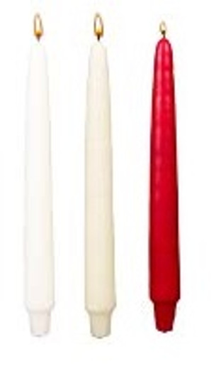 12"  Hand-Dipped Regal Tapers  Candle Bulk  Pegged Bottom  Drip less - Smoke less (48pcs of The Same Color Per case)  With Self-Fitted End
